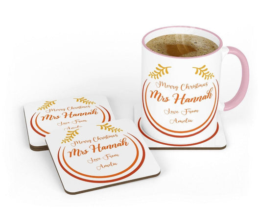 Personalised Teacher Appreciation Mug & Coaster Set For Teaching Assistant Custom Name Nursery Gift