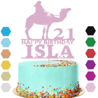 Riding Camel Cake Topper Personalised Girls Birthday Cake Decoration Any Name & Age