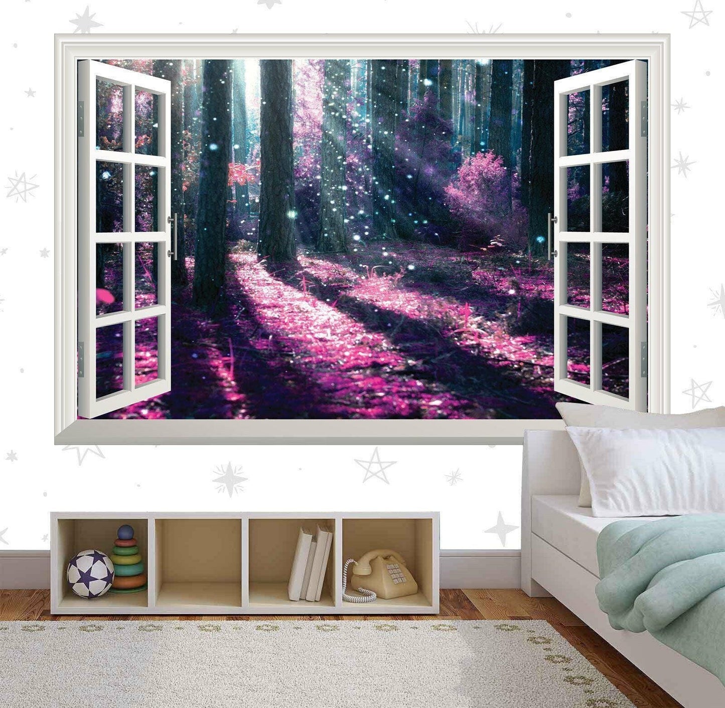 Enchanted Forest Window View Wall Decal: Purple Tree Vinyl Mural