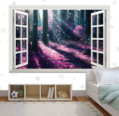 Enchanted Forest Window View Wall Decal: Purple Tree Vinyl Mural
