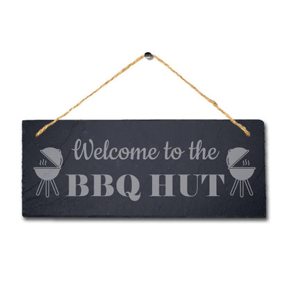 Welcome To The Bbq Hut Laser Engraved Hanging Slate Party Home Decor Plaque Sign