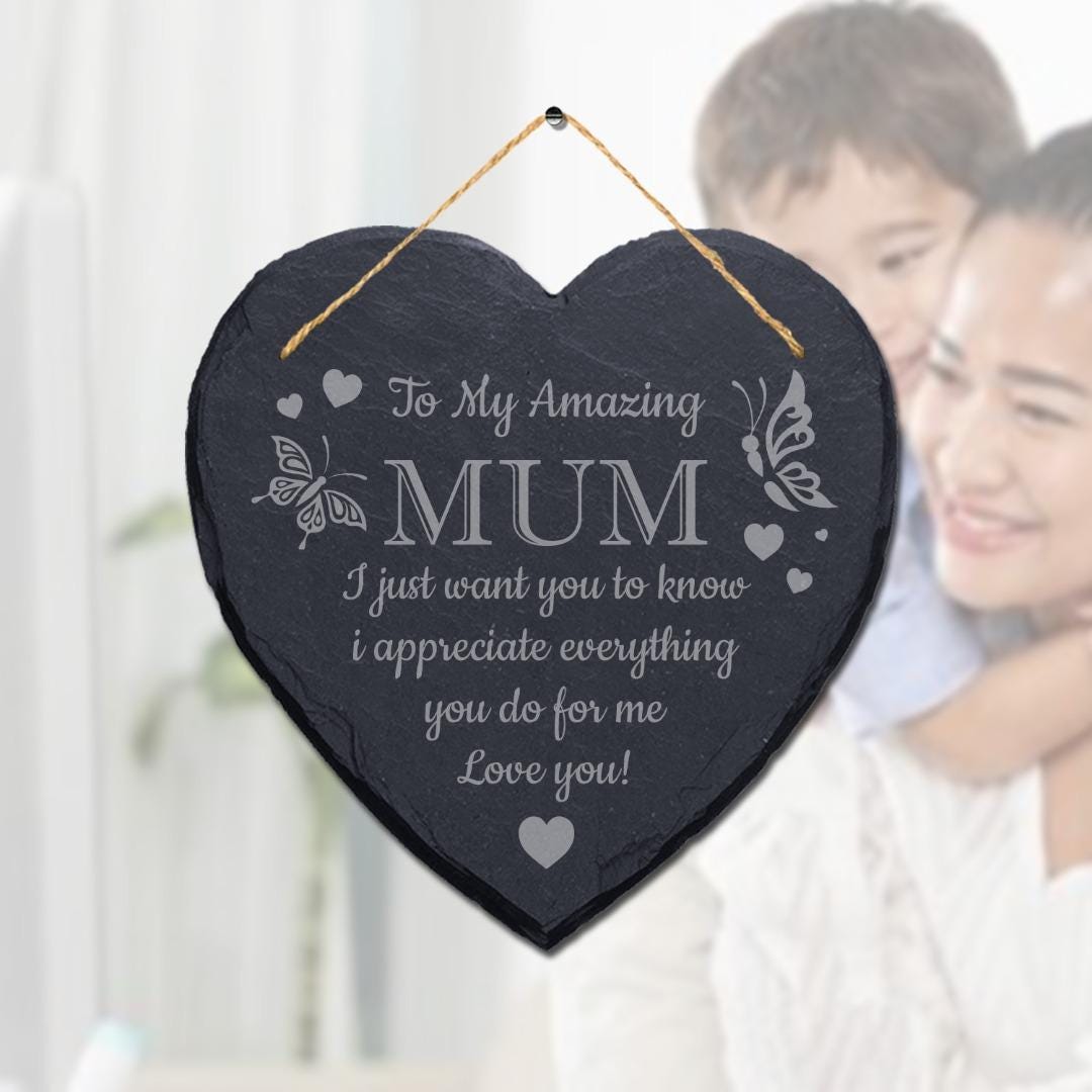 I Love You Mum Gifts Hanging Slate Sign For Birthday Mothers Day Plaque Heart