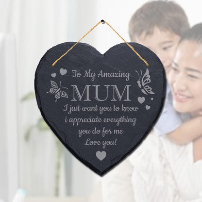 I Love You Mum Gifts Hanging Slate Sign For Birthday Mothers Day Plaque Heart