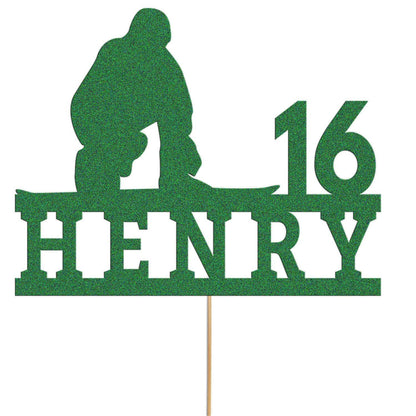 Personalized Skiing Birthday Cake Topper: Glitter Skier, Any Name & Age