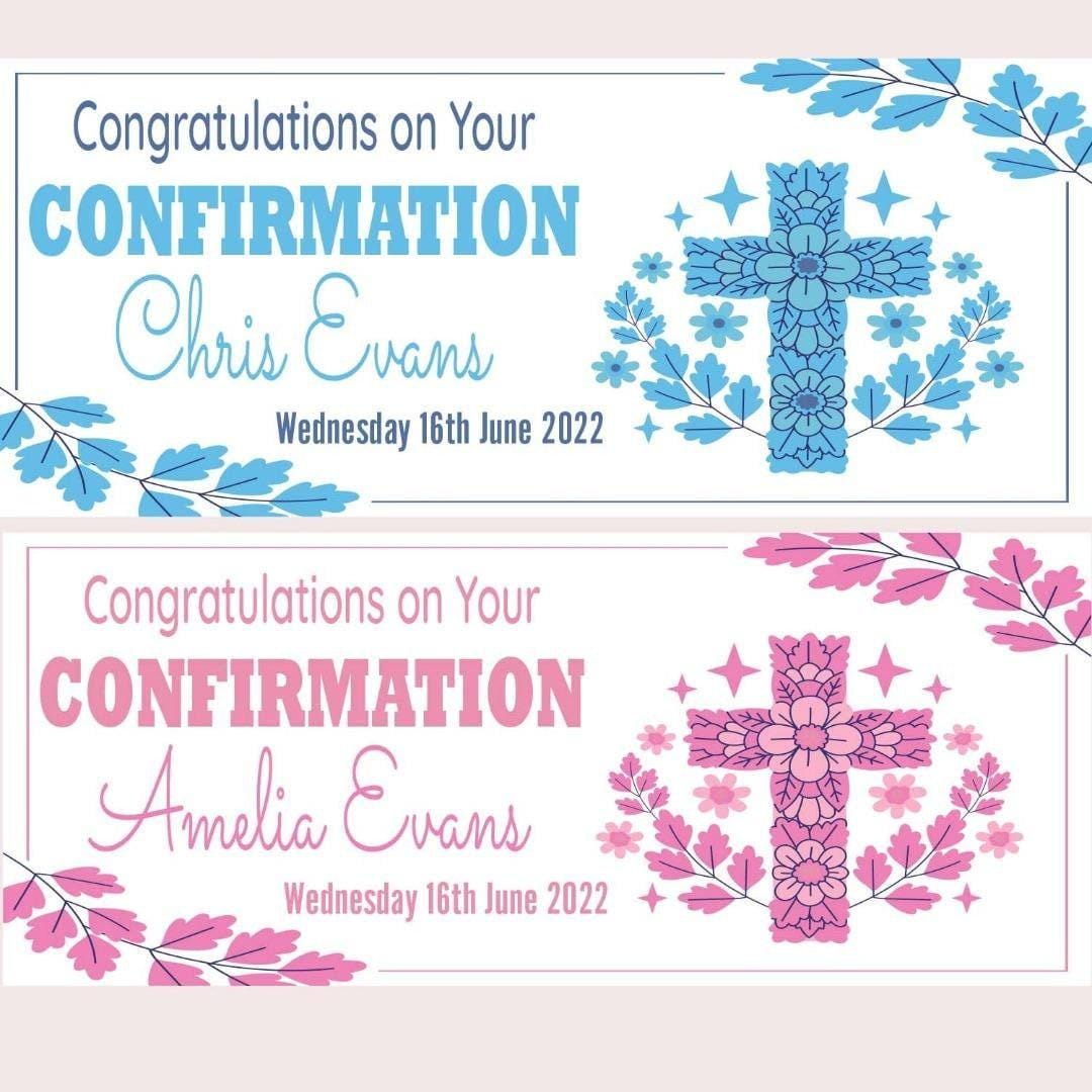 2x Personalised Confirmation Congratulations Banner Party Celebration