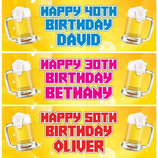 2 Personalised Beer Mugs Birthday Party Celebration Banners Decoration Posters