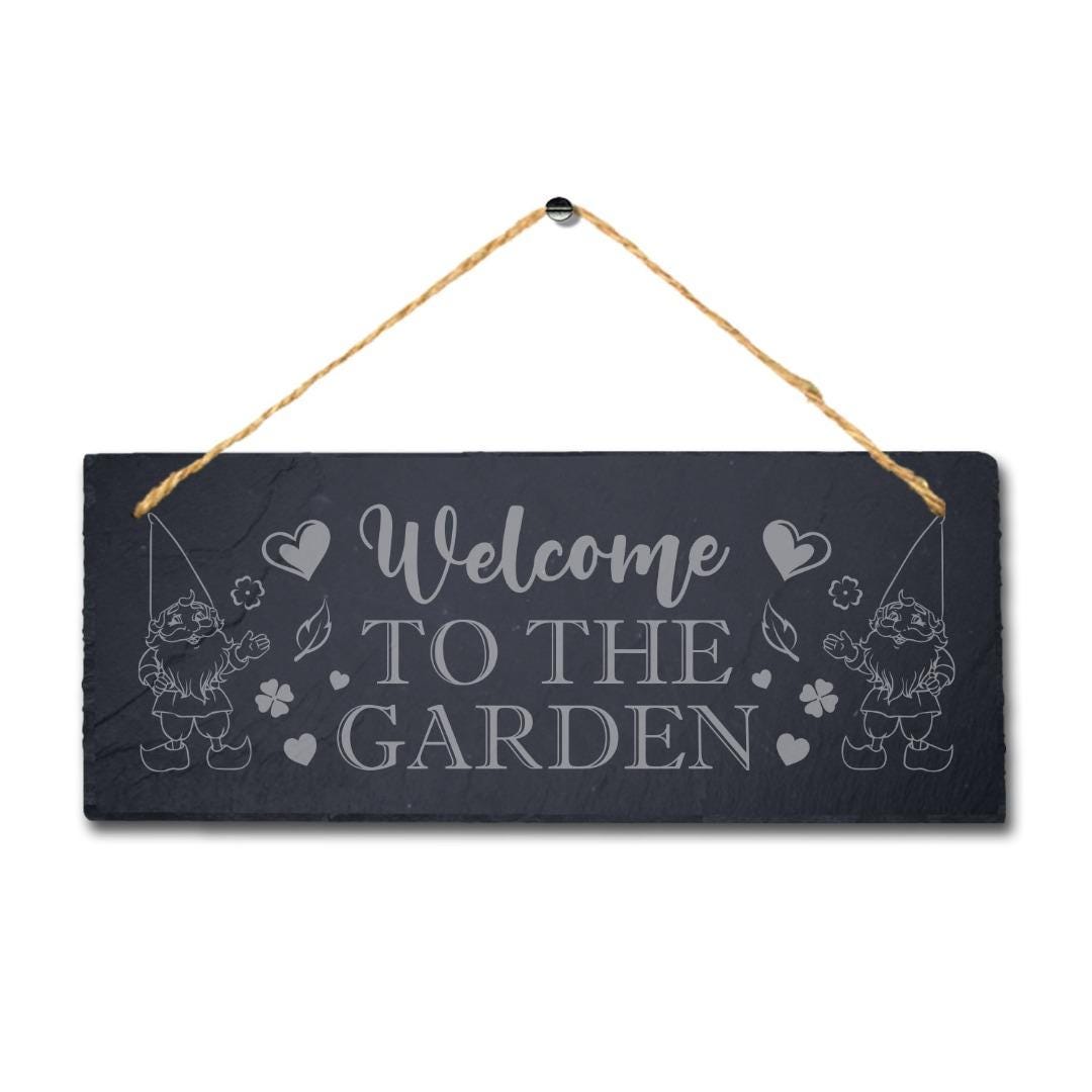 Welcome To The Garden Engraved Hanging Slate Christmas Celebration Plaque Sign