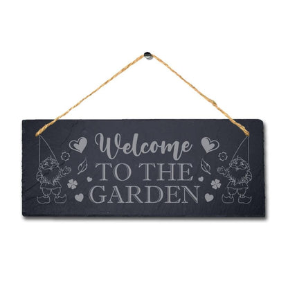 Welcome To The Garden Engraved Hanging Slate Christmas Celebration Plaque Sign