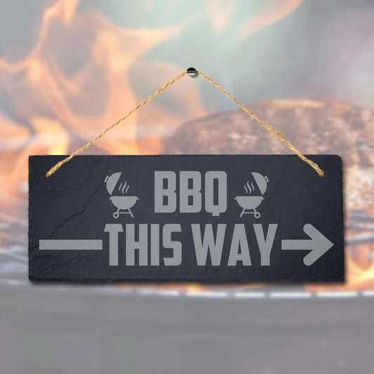 Bbq This Way Laser Engraved Hanging Slate Chicken Grilled Party Home Plaque Sign