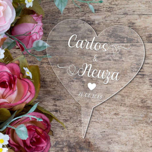 Personalised Name Wedding Cake Topper Engraved Acrylic Heart Decoration Keepsake
