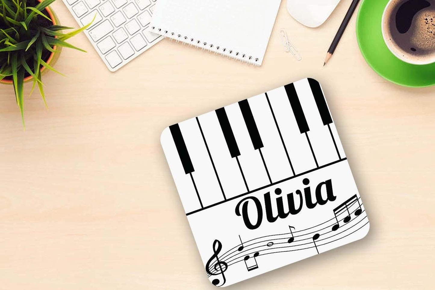 Personalised Name Mug And Coaster Gift Set Piano Keyboard Music Lover Tea Gift