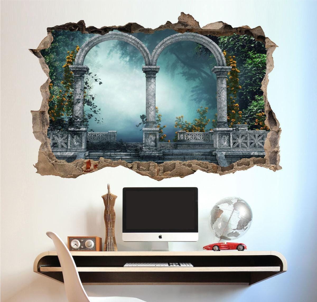 Forest Gate Window View Wall Decal, 3D Effect Poster (45x60cm)