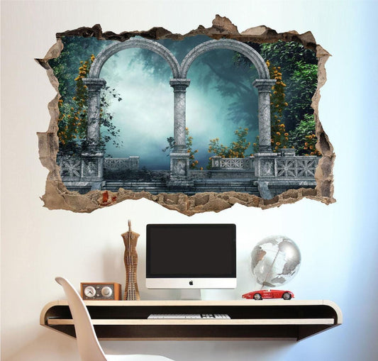 Forest Gate Window View Wall Decal, 3D Effect Poster (45x60cm)