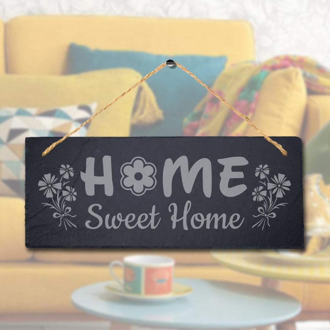 Home Sweet Home Laser Engraved Hanging Slate Family Love Wall Door Plaque Sign