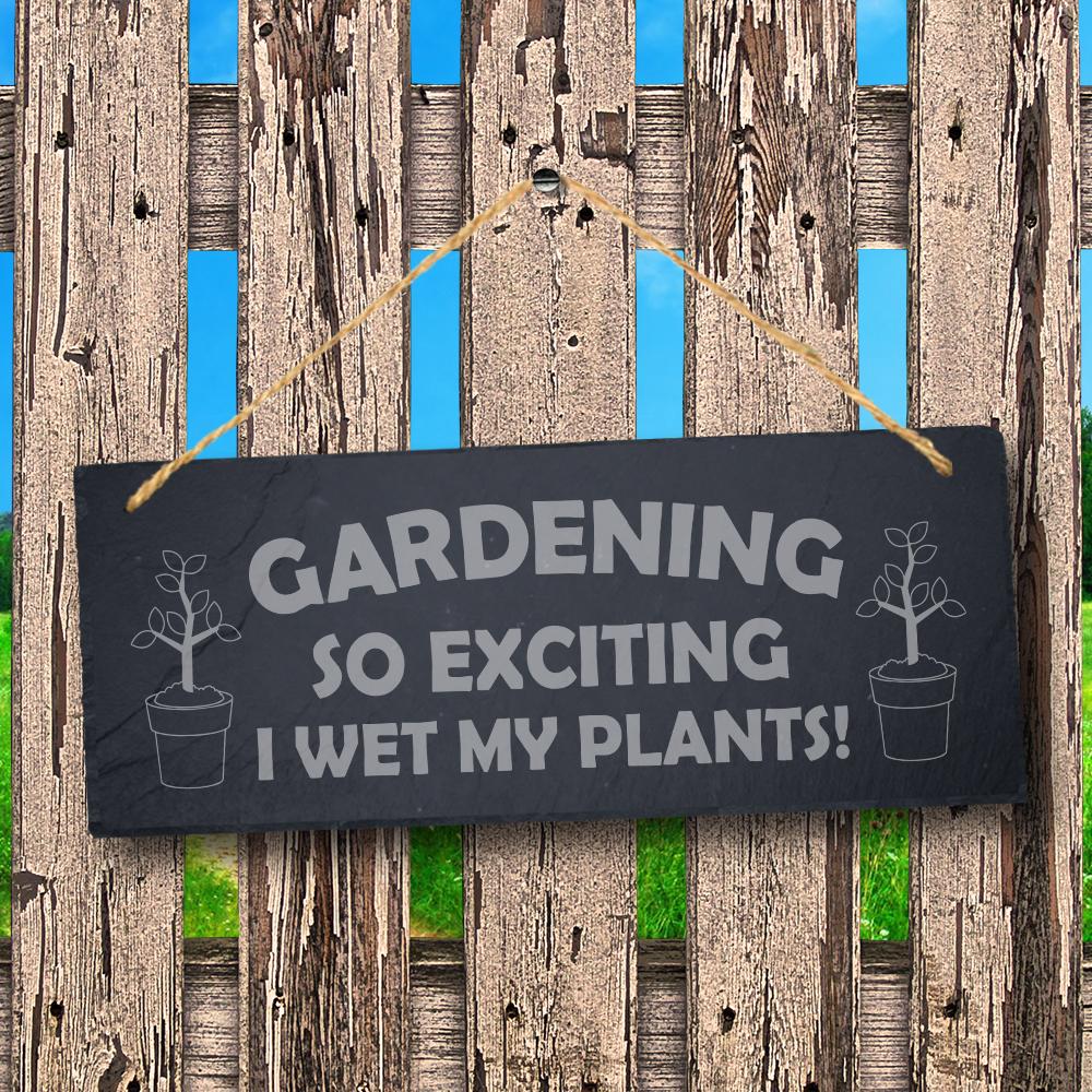 Gardening So Exciting Hanging Slate Funny Outdoor Garden Gift Home Plaque Sign