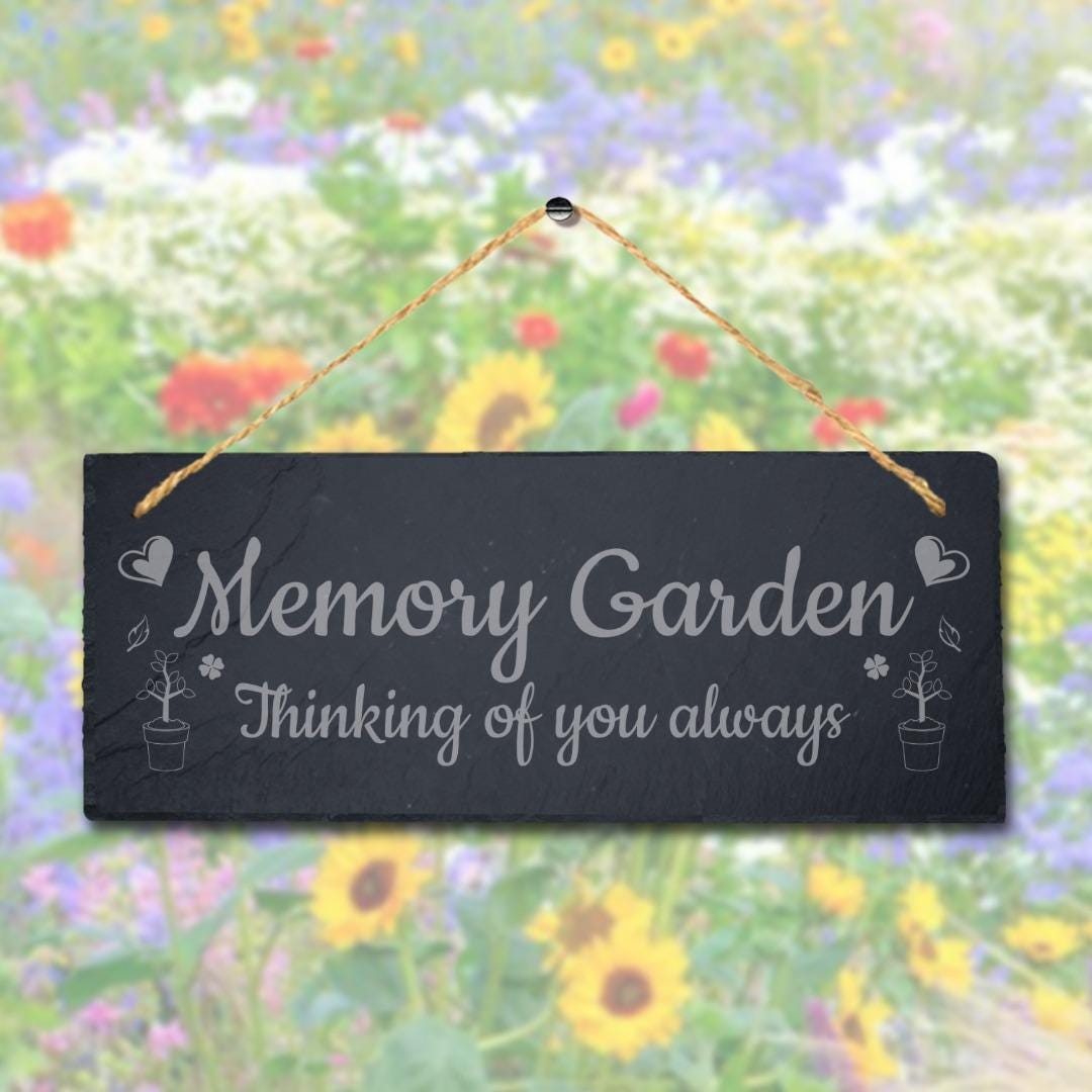Memory Garden Thinking Of You Laser Engraved Hanging Slate Garden Plaque Sign