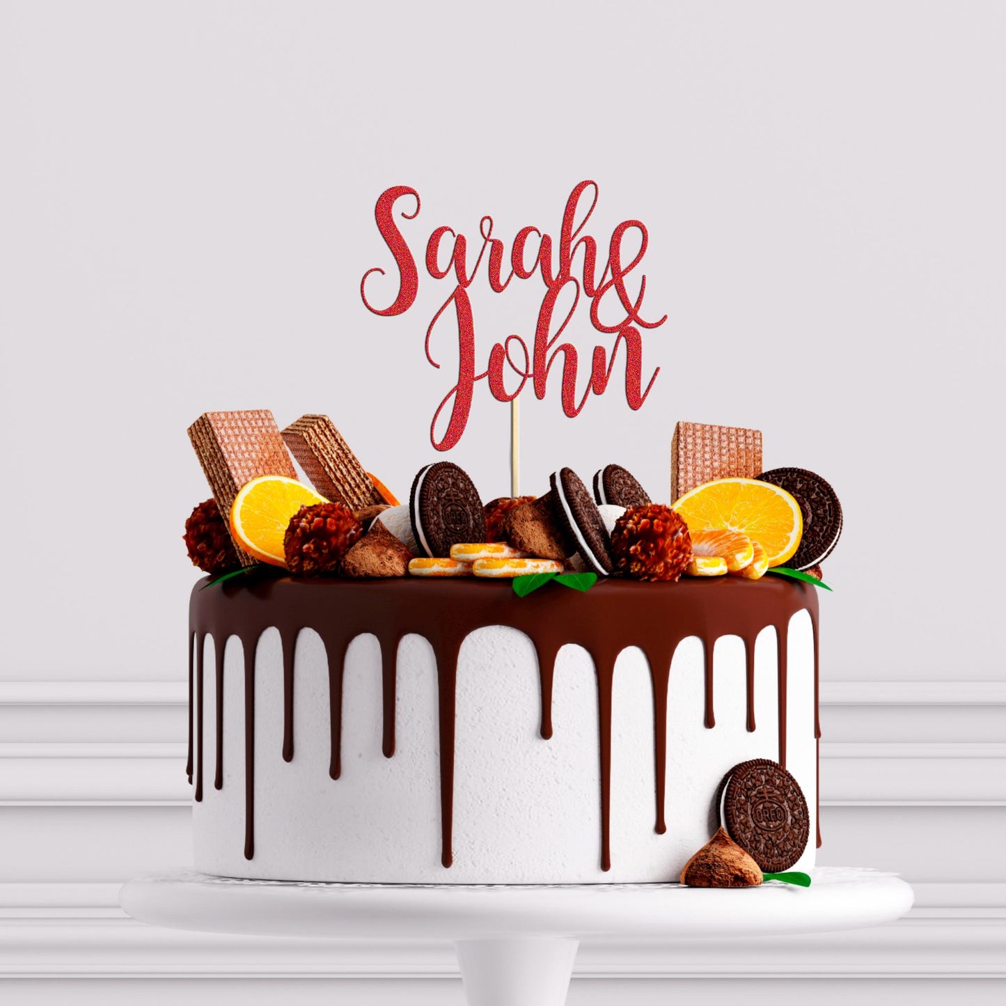 Custom Glitter Cake Topper: Personalised Wedding or Engagement Decoration