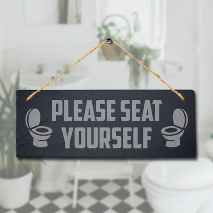 Seat Hanging Slate Sign Engraved Plaque Funny Toilet Restroom Washroom Home Gift