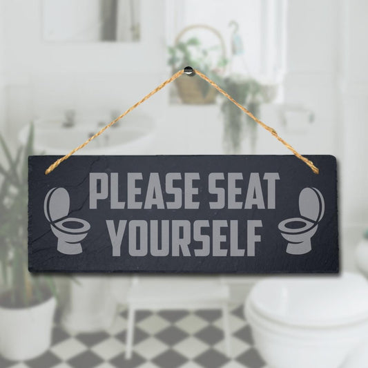 Seat Hanging Slate Sign Engraved Plaque Funny Toilet Restroom Washroom Home Gift