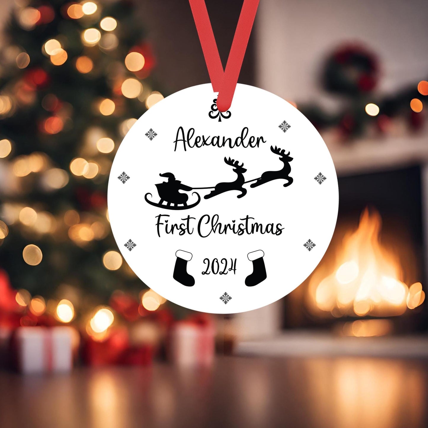 Babys First Christmas Bauble Personalised 1st Xmas Tree Hanging New Born Ornament Name Keepsake