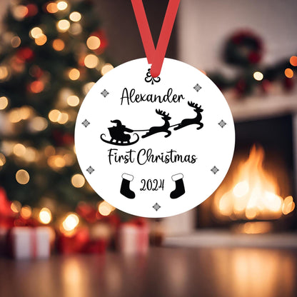 Babys First Christmas Bauble Personalised 1st Xmas Tree Hanging New Born Ornament Name Keepsake