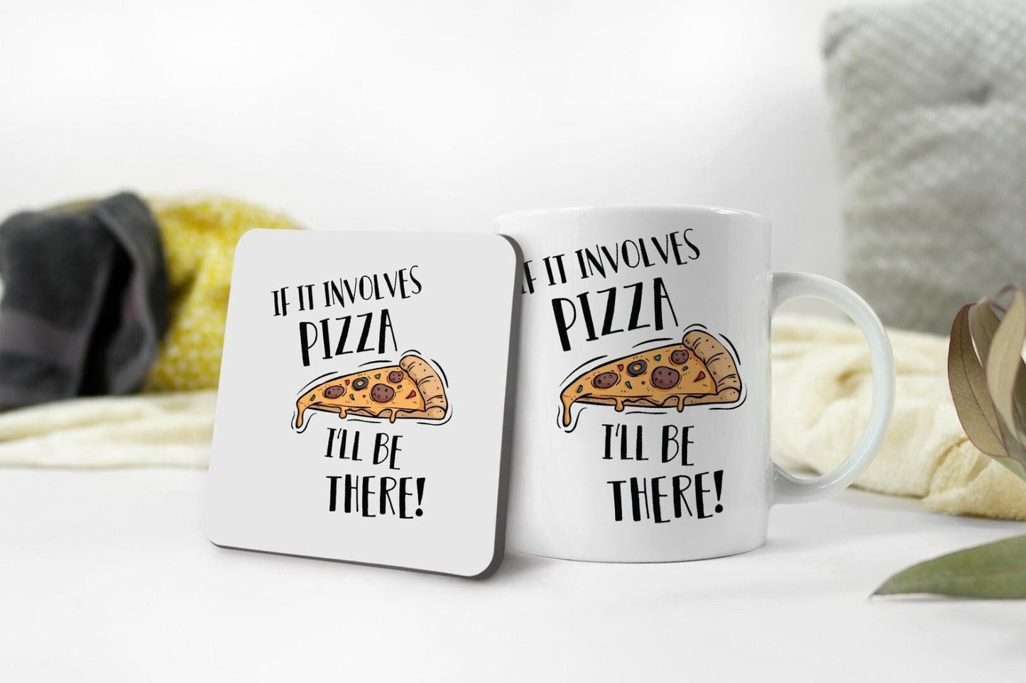 If It Involves Pizza Mug & Coaster Set Funny Pizza Lovers Birthday Office Gift