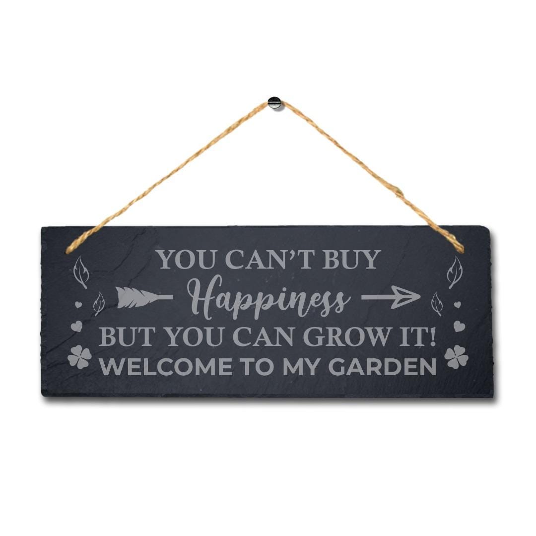 Happiness Hanging Slate Sign Laser Engraved Plaque Garden Wall Art Home Gift
