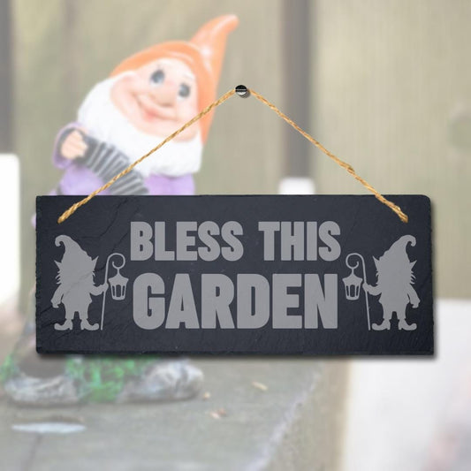 Bless This Garden Laser Engraved Hanging Slate Garden Home Decor Plaque Sign
