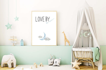 Love The Moon Kids Boho Watercolour Hand Painted Effect Nursery Wall Art Poster