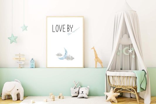 Love The Moon Kids Boho Watercolour Hand Painted Effect Nursery Wall Art Poster