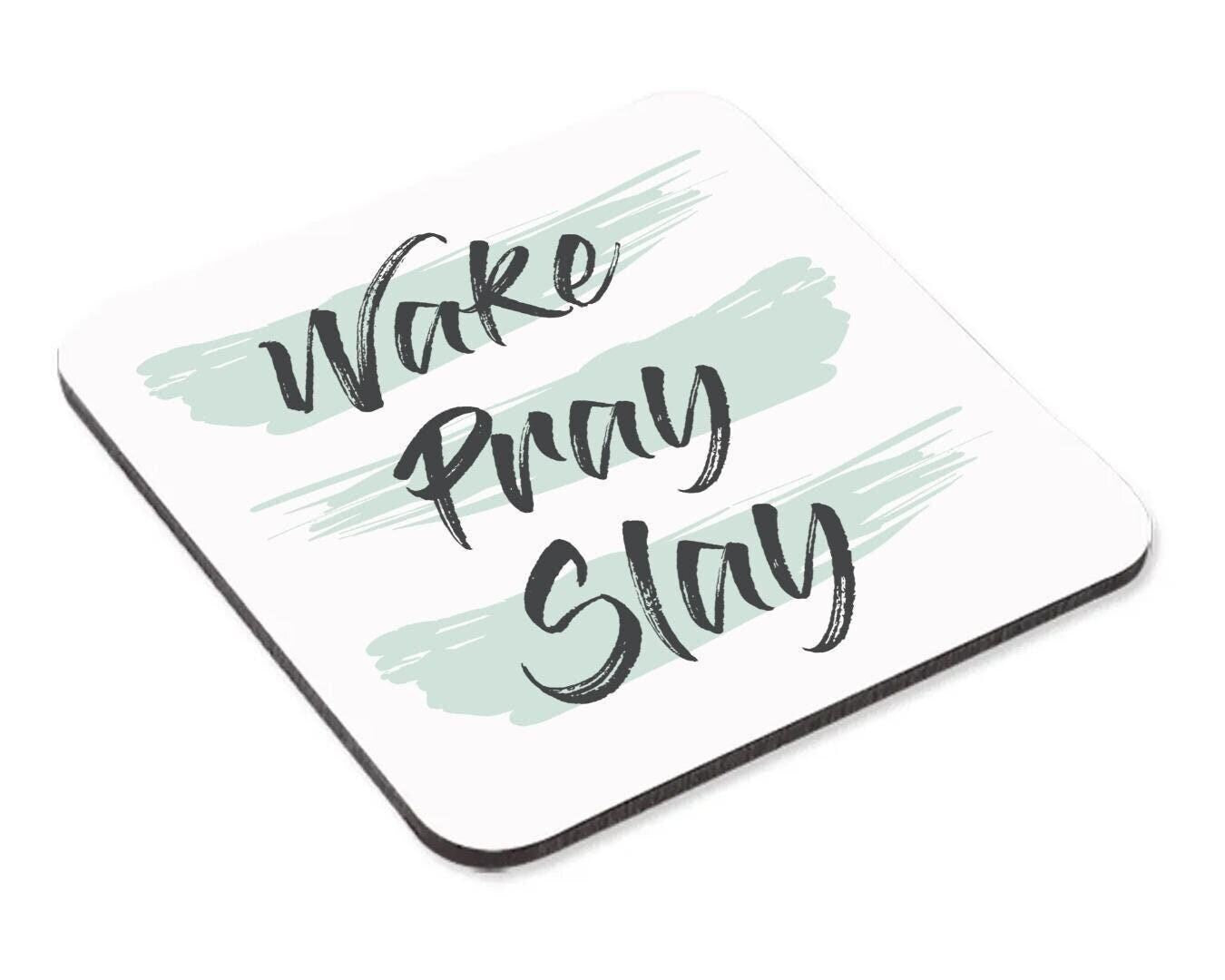 Wake Pray Slay Mug & Coaster Set Inspirational Birthday Christmas Coffee Gift