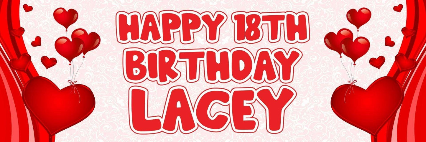 2 Personalised Birthday Banners Red Heart Themed Party Celebration Decoration Posters