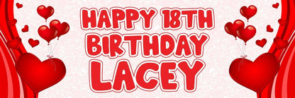 2 Personalised Birthday Banners Red Heart Themed Party Celebration Decoration Posters
