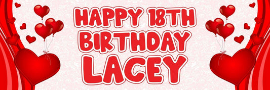 2 Personalised Birthday Banners Red Heart Themed Party Celebration Decoration Posters