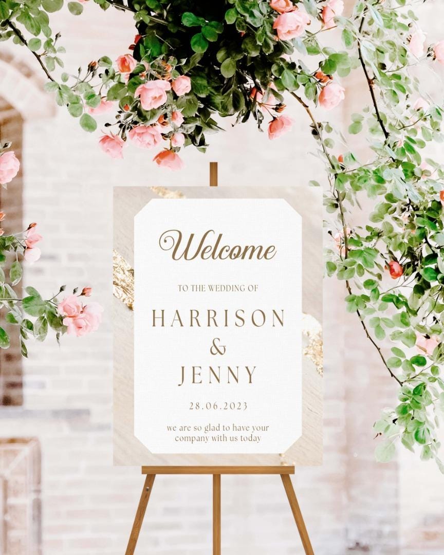 Personalised Wedding Welcome Sign: Elegant Custom A1-A4 Poster or Digital Print