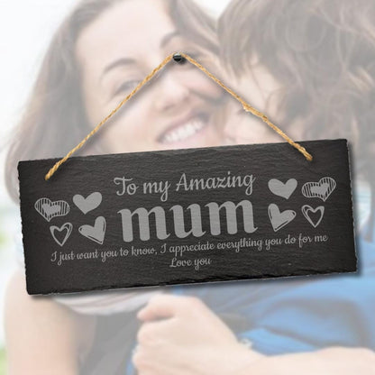 Engraved Slate Mum Plaque: Rustic Family Gift Sign