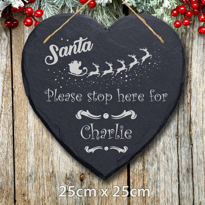 Santa Please Stop Here Personalised Christmas Slate Hanging Door Signs
