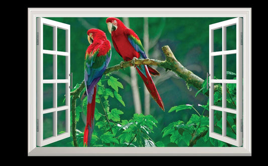 Macaw Parrot Wall Decal: 3D Window View Mural