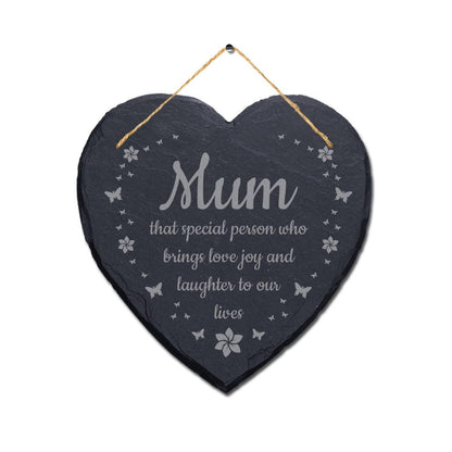 Slate Floral Heart Mum Plaque Hanging Sign Ideal Engraved Mothers Day Gift