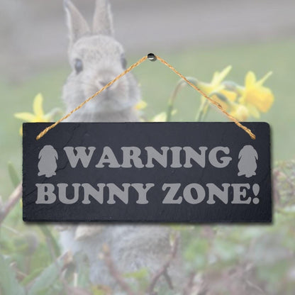 Warning Bunny Zone Laser Engraved Hanging Slate Rabbit Bunny Home Plaque Sign