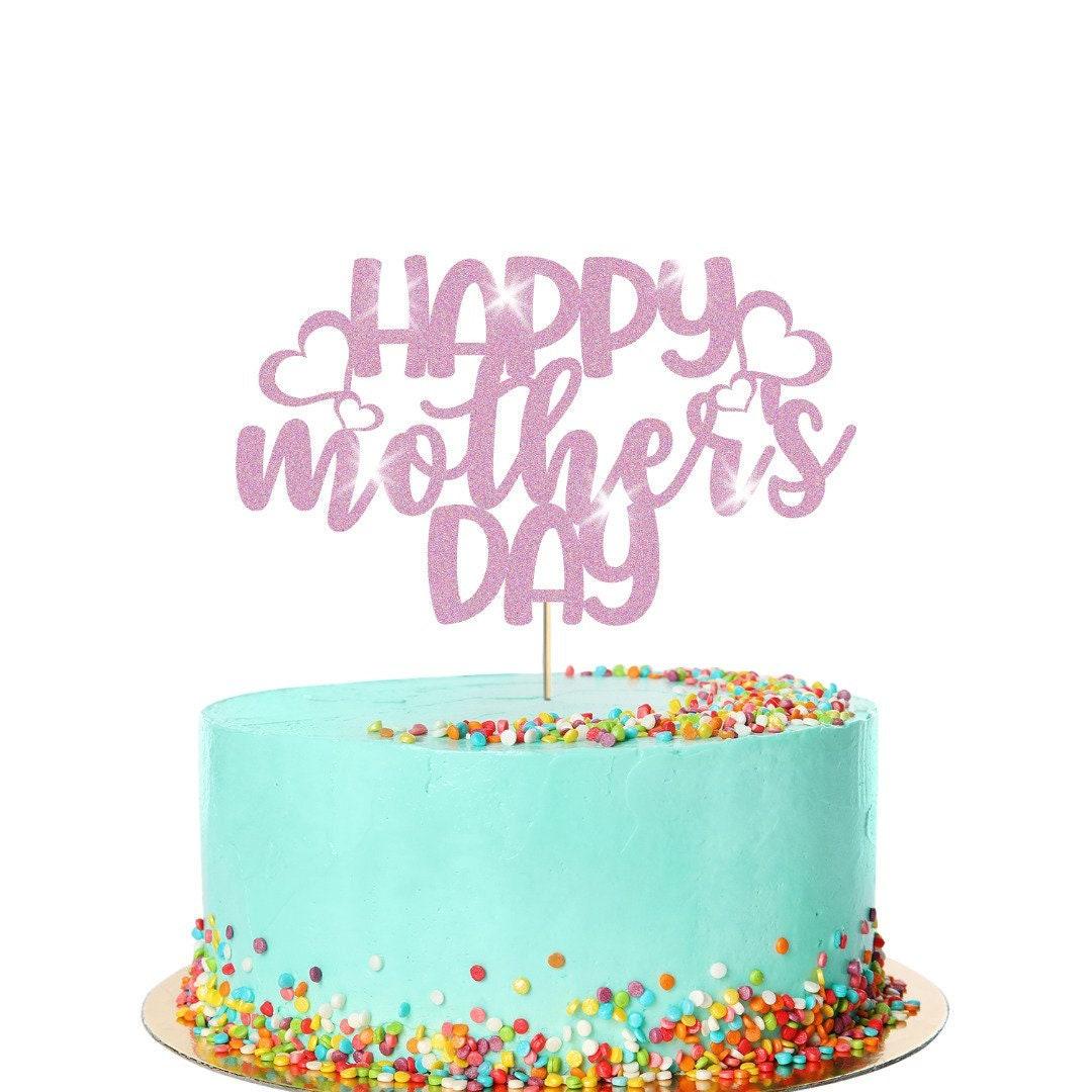 Happy Mothers Day Hearts Design Glitter Cake Topper Birthday Decoration