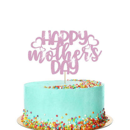Happy Mothers Day Hearts Design Glitter Cake Topper Birthday Decoration