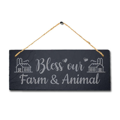 Bless Our Farm And Animals Laser Engraved Hanging Slate Farmhouse Plaque Sign