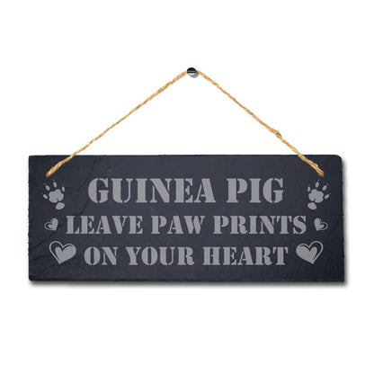 Guinea Pig Leave Paw Prints On Heart Hanging Slate Pig Cote Pigsties Plaque Sign