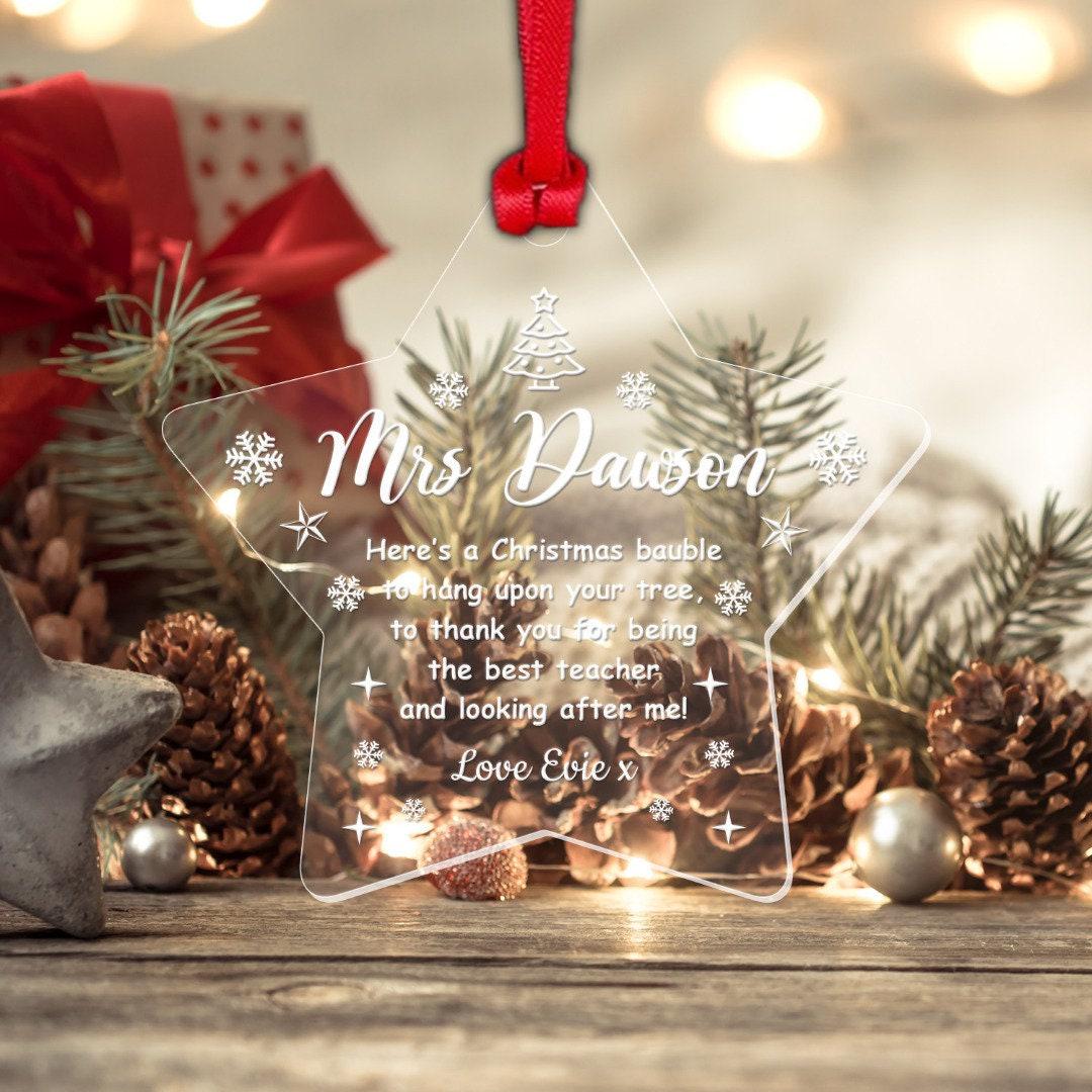 Personalised Teacher Christmas Bauble School Nursery Thank You Gift Xmas Star
