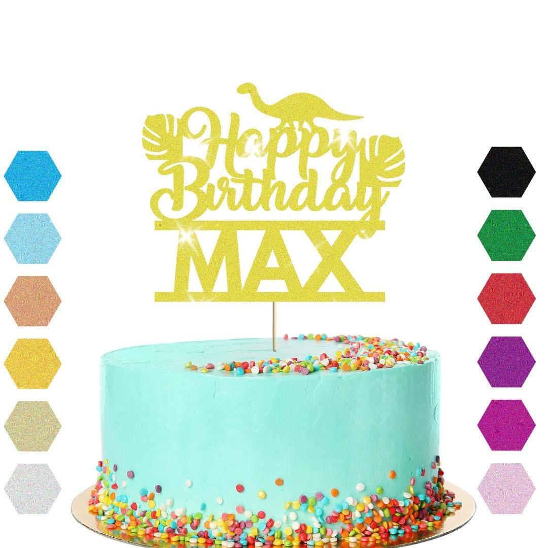 Dinosaur Glitter Cake Topper Personalised Name Jurassic Birthday Cake Decoration