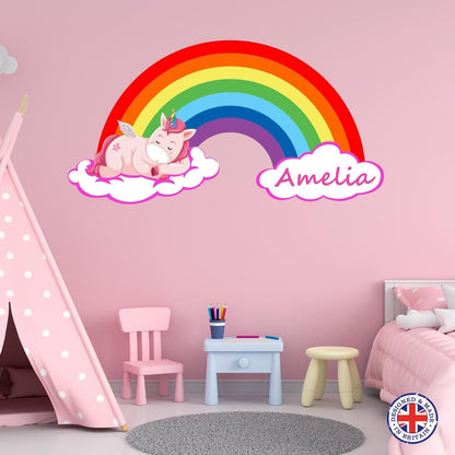 Personalised Unicorn Wall Sticker Girls Bedroom Nursery Kids Name Rainbow Vinyl