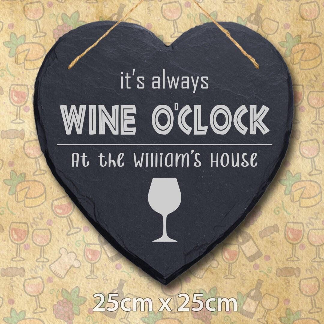 Wine Oclock Personalised Hanging Slate Sign Bar Decor Engraved Gift Custom