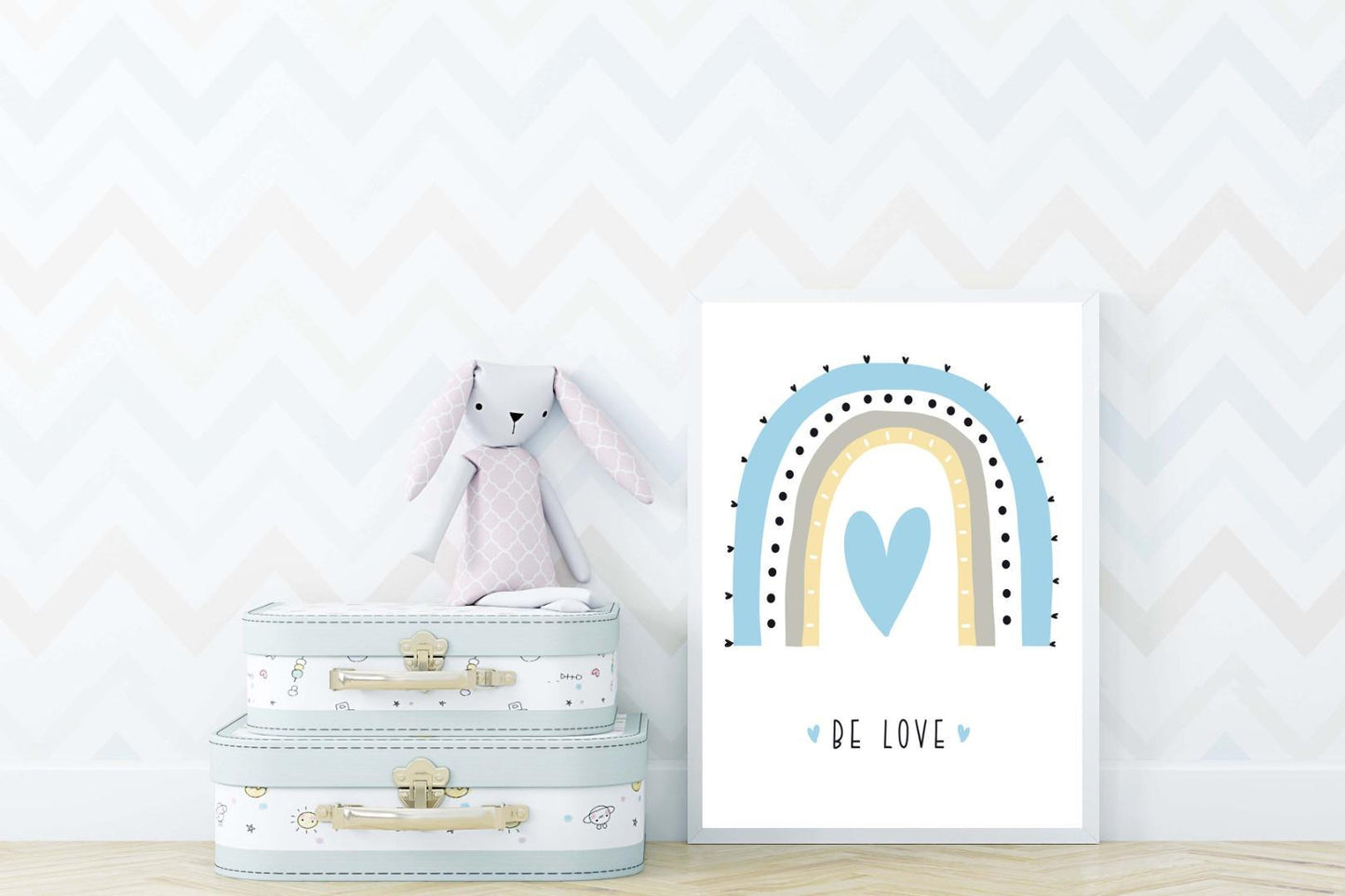 Be Love Boy Boho Watercolour Hand Painted Effect Rainbow Nursery Wall Art Poster