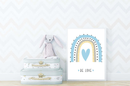 Be Love Boy Boho Watercolour Hand Painted Effect Rainbow Nursery Wall Art Poster